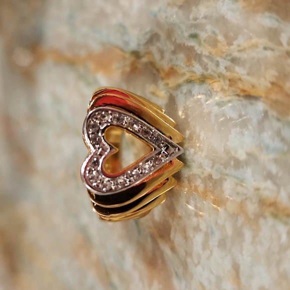 Vintage Ana Bekoach 18K HGE Heart Ring With CZ - Picture 13 of 15